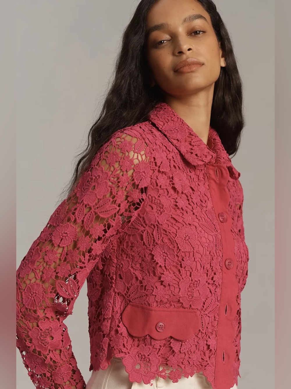 Anthropologie Dolan Left Coast Fuchsia Lace Lady Jacket XS - Picture 4 of 12